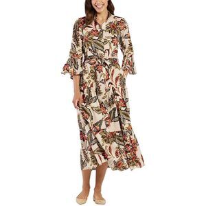 Jude Connally Floral Midi Dress - Cream, Red, Green
